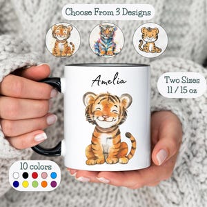 Personalized Tiger Mug Tiger Gift Custom Name Animal Coffee Cup Customizable Kids Gift Cute Tiger Lover Mug Friend Gift Animal Lover Present