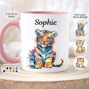 Personalized Tiger Mug Tiger Gift Custom Name Animal Coffee Cup Customizable Kids Gift Cute Tiger Lover Mug Friend Gift Animal Lover Present