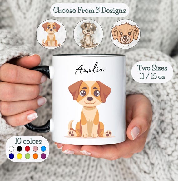 Personalized Cute Dog Mug Cute Dog Gift Custom Name Puppy Coffee Cup Customizable Gift for Kids Dog Lover Friend Gift Animal Lover Present