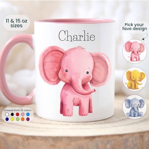 Personalized Elephant Mug Elephant Gift Custom Name Coffee Cup Customizable Kids Gift Cute Elephant Lover Friend Gift Animal Lover Present