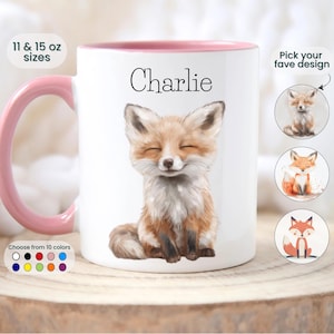 Personalized Fox Mug Fox Gift Custom Name Fox Coffee Cup Customizable Gift for Kids Cute Fox Lover Friend Gift Animal Lover Birthday Present