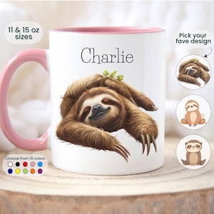 Personalisierte Faultier Becher Faultier Geschenk Name Tier Kaffeetasse Personalisierbares Geschenk für Kinder Niedlicher Faultier Liebhaber Freund Geschenk Tierliebhaber Geschenk