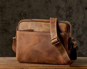 Handgefertigte Crazy Horse Messenger Bag, Retro Leder Messenger Bag, Herrentasche, Messenger Bag