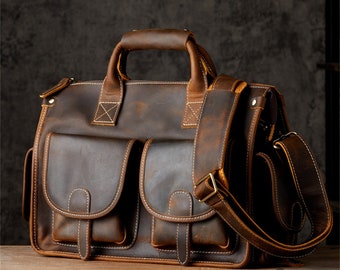 Handmade crazy horse messenger bag, retro leather messenger bag, men's bag, messenger bag