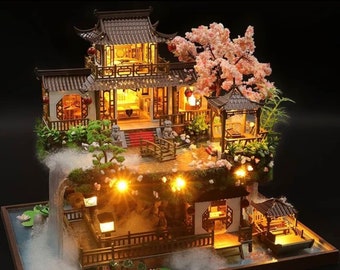 Kit de construction miniature en bois bricolage maisons de poupées avec meubles - Ancienne maison de poupée chinoise, avec meubles, cadeau parfait