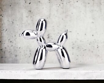 Metallic Chrom Balloon Dog Glossy Figurine Chic Desk Toy & Stylish Home Decor Accent - Unique Modern Piece for Office and Home Dercor