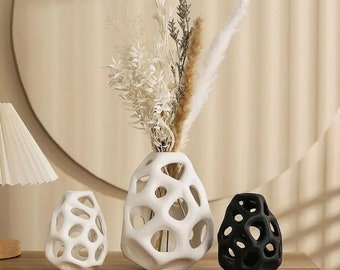 CAPIRON Ceramic Vase - Hollow Out Design, Nordic Classical White & Black Aesthetic, Ideal for Home and Office Decor