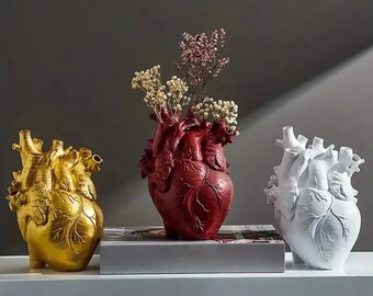 Gothic Heart Organ Design Flower Vase - Modern Polyresin Floral Holder, Unique Brutal Home Decor Gift Idea