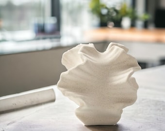 Ceramic Coral Vase | Nordic Beige Matte Art | Pampas Grass Flower Container | Living Room Tabletop Centerpiece Decor