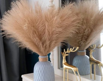 Boho Chic Artificial Silk Pampas Grass Bouquet - Fluffy Faux Plant for Wedding, Home, and Room Decor