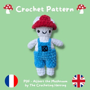May include: Crochet pattern for a mushroom character named Albert. The pattern is available in PDF format and is by The Crocheting Herring.