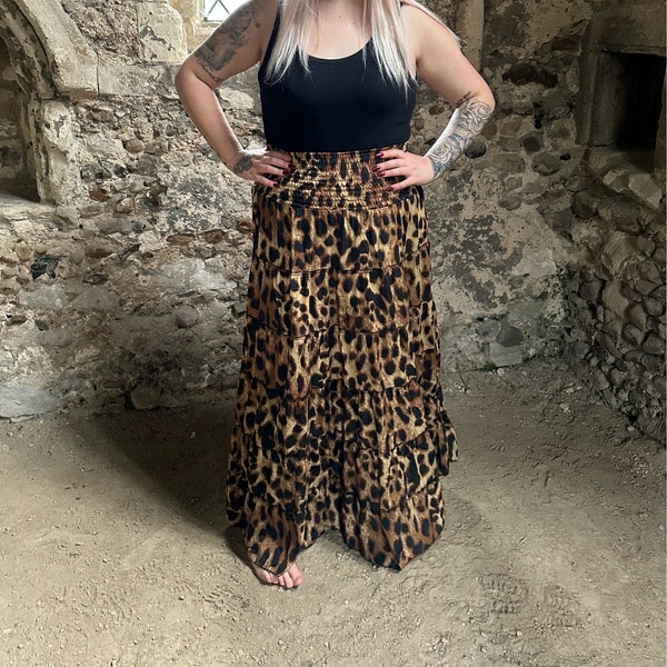 Boho Leopard Print Maxi Skirt