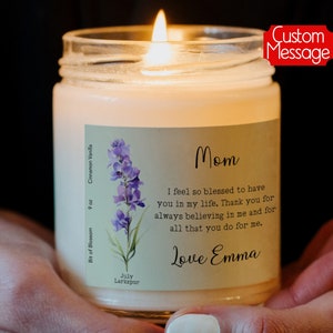 Happy mothers day gifts for mom, mothers day gifts from daughter unique, mothers day presents, personalized candles, birth month flower gift