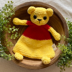 Crochet Winne the Pooh Bear Snuggler: Handmade Velvet Plush Lovey