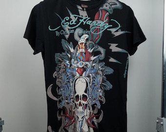 Camiseta ajustada con estampado de calavera y flores de Ed Hardy Y2K Affliction, estilo tatuaje, talla S, para hombre