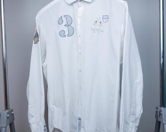 Camisa clásica informal de manga larga blanca con botones para hombre, talla XL, del equipo argentino n.º 3 del Tour Mundial de Polo de La Martina (Argentina)