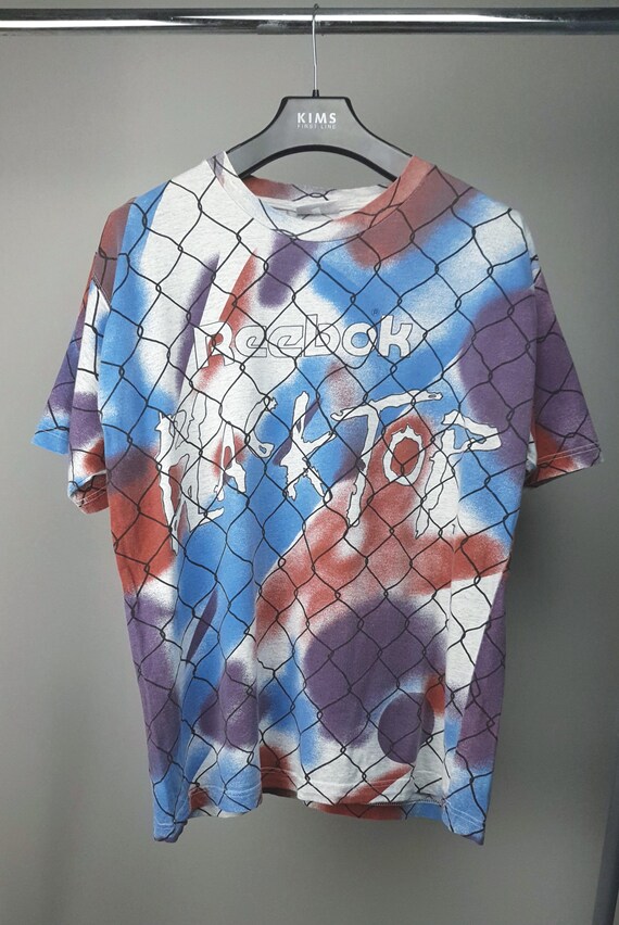 1990's Vintage Reebok Black Top AOP Multicolor Crewneck All Over
