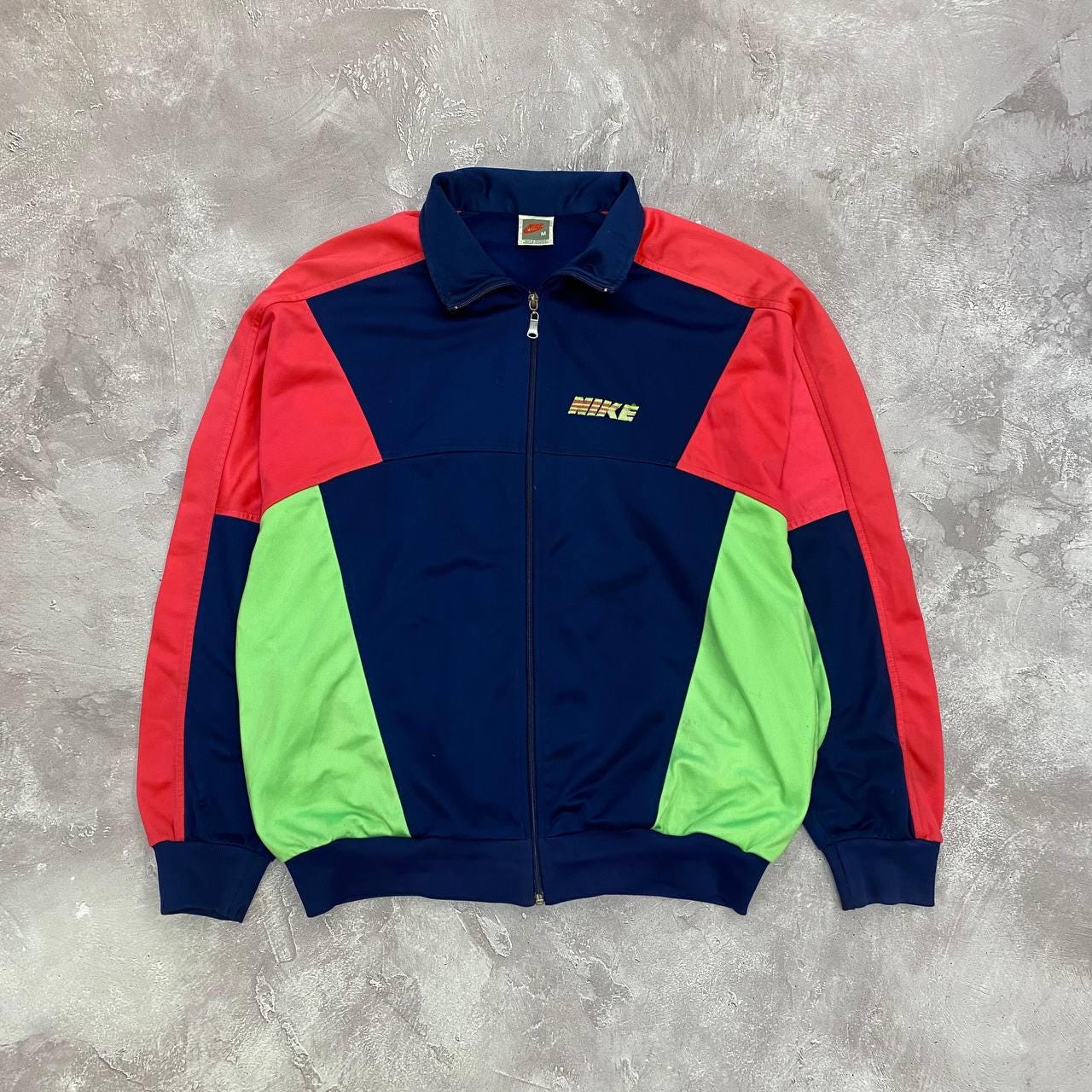 RARE 1980's USA Vintage Nike Crazy Acid Multicolor Full Zip Track Top Zip Up Jacket With Big Logo on Back
