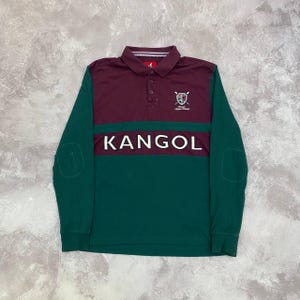 Kangol British College Red/Green Big Embroidered Logo Rugby Style Button Up Polo Men&#39;s 2XL Size