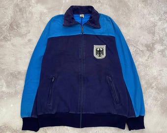 RARE 1980&#39;s Vintage BUNDESWEHR Grasshopper Made in Germany Blue Full Zip Tracktop Suite Jacket Mens XL Size