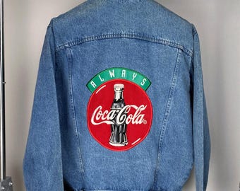 GRAIL CocaCola Drink Big Logo Denim Jacket • Big Embroidered Logo Jeans Jacket CocaCola • Oversized Button Up Denim Jacket • 1990s Vintage •