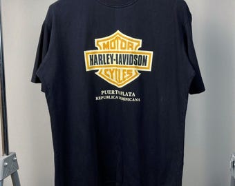 Harley Davidson Dominicana 1990s T Shirt · Harley Davidson Motor Cycles Big Logo Shirt · 90s Nostalgia · Black Crewneck Shirt · Vintage 90s