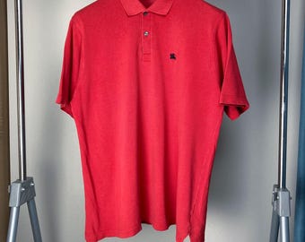 Burberry's 1990s Vintage Embroidered Logo Polo • Burberry Red Button Up Polo Shirt • 90s Luxury Designer Shirt • Herritage Old Money Polo •