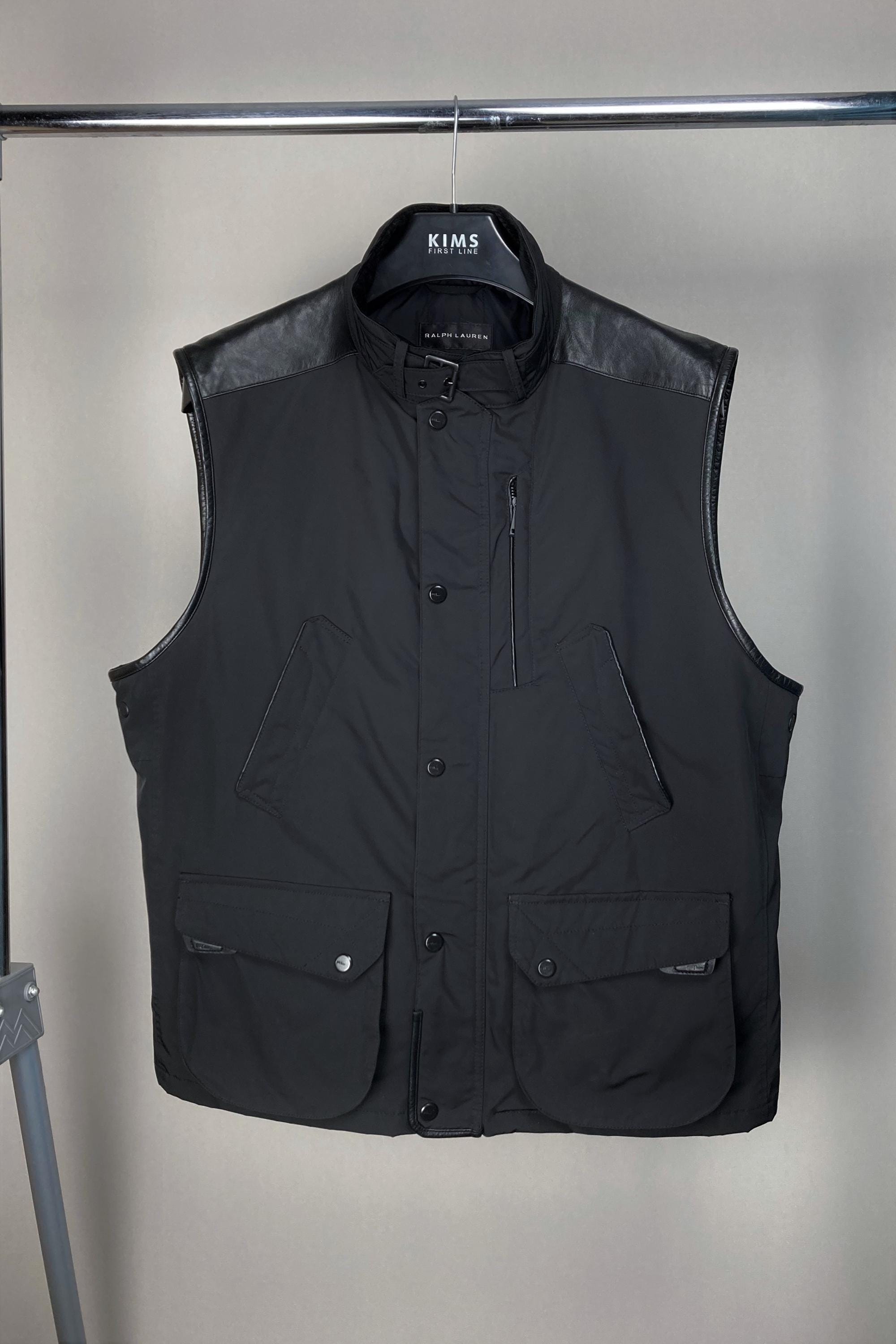 RALPH LAUREN Black Label Poly Oxford Leather Vest Waistcoat Luxury