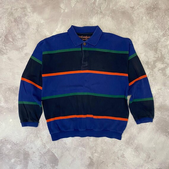 RARO maglione di lusso a righe con bottoni e colletto firmato Yves