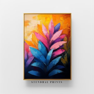 Lebendige Wandkunst für Zuhause | &quot;Colorful Leaves&quot; Abstraktes Digitales Gemälde | Blattkunst für Moderne Deko | Digitaler Download