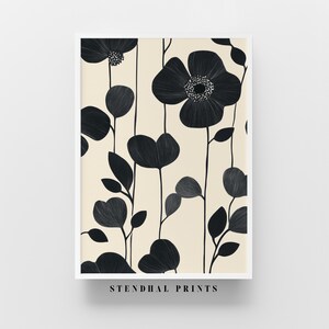 Modern Minimalist Floral Wall Art | &quot;Minimal Design&quot; Monochrome Botanical Printable | Black and White Digital Art for Home Decor