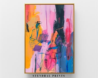 Colorful Jazz Quartet Art Print "Rhythms of the Street" | Abstract Musician Wall Art | Urban Jazz Ensemble Digital Download | Music Decor