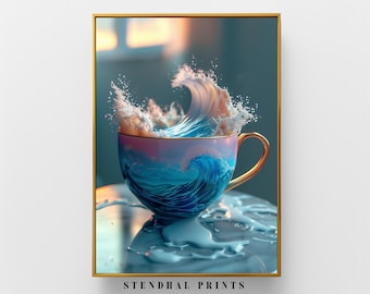 Arte Surrealista del Océano "Ocean in a Cup" | Impresión Digital | Decoración Náutica Contemporánea | Pintura Abstracta de Paisaje Marino