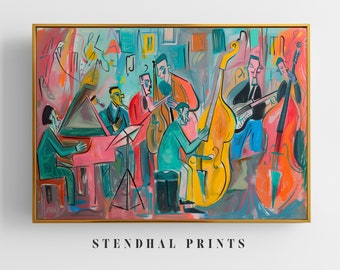 Vibrant Jazz Band Digital Art | "Symphony of Colors" Art Print | Colorful Abstract Musicians Wall Decor | Downloadable Jazz Music Artwork