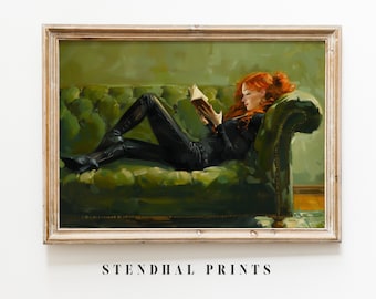 Cozy Reading Corner "Reading Solace" Relaxed Woman Enjoying Literature | Contemporary Art for Book Lovers Library Decor | Digital Art Print