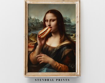 Iconic Mona Lisa With Hot Dog | Unique Digital Wall Art 