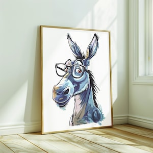 Witzige Esel Cartoon Kunst "Witziger Esel" Digitale Illustration Lustiger Tierdruck | Schrullige Esel Wandkunst | Herunterladbare Dekoration