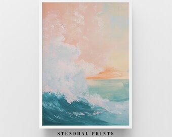 Pastel Ocean Wave Art Print | Coastal Wall Decor | Beach House Wall Art | Serene Seascape Painting | Tranquil Sunset Wave | Digital Download