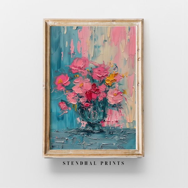 Textured Flower Wall Art "Floral Abstraction" | Impasto Painting Download | Bright Modern Home Decor | Printable Botanical Art