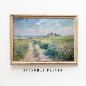 Country Homestead Painting &quot;Path to Refuge&quot; Rustic Landscape Art | Wildflower Fields Print | Rural Retreat Wall Art Download