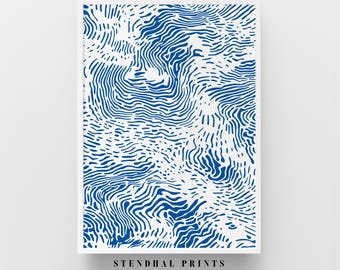 Abstrakte Wandkunst Druck | "Flowing Lines" Moderne Digitale Kunst | Blau-Weißes Muster Kunst für Zeitgenössische Deko | Digitaler Download