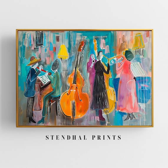 絵画 JAZZ ART Colorful Musician Ensemble Digital Art | 