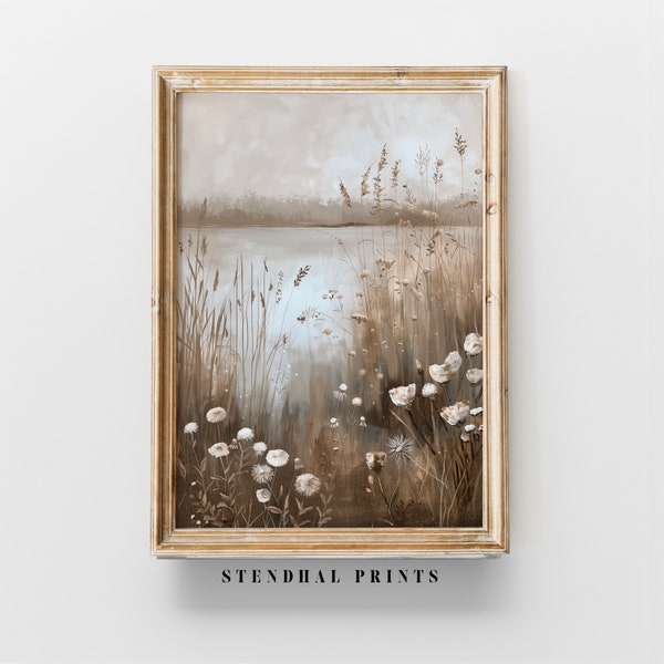 Lakeside Flora Serenity "Lakeside Flora" Tranquil Lake and Wildflowers Print | Soothing Watercolor Scenery Decor | Instant Digital Download