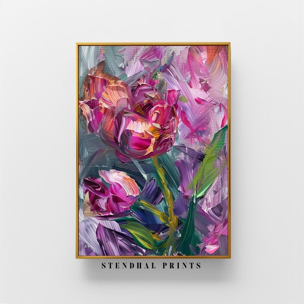 Colorful Embrace Art "Cranes at Dawn" Expressive Tulip Brushstrokes | Modern Floral Wall Art | Energetic Botanical Decor | Instant Download