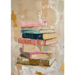 Timeless Tales Art Print | Abstract Book Stack Painting | Cozy Literary ...