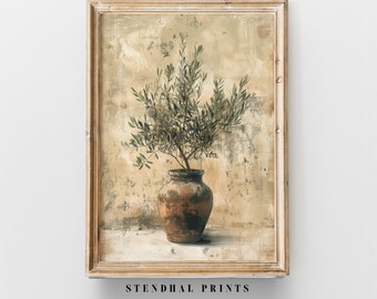 Ancient Olive Jar Art | Rustic "Timeless Treetop" Olive Branch Print | Everlasting Botanical Download | Traditional Mediterranean Decor