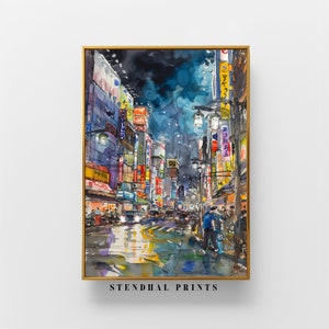 Rainy Cityscape Neon Lights Art &quot;Neon Light in the Rainy Night&quot; | Urban Night Print | Contemporary Wall Decor | Digital Street Art Download