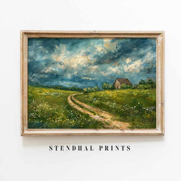 Idyllic Countryside Digital Download "Rural Pathway" | Serene Landscape Painting | Rustic Nature Wall Art | Printable Country Road Artwork