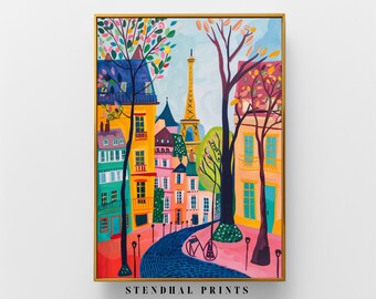 Art Print "Spring in Paris" Vibrant Parisian Cityscape with Eiffel Tower | Colorful Streetscape Illustration | Digital Download