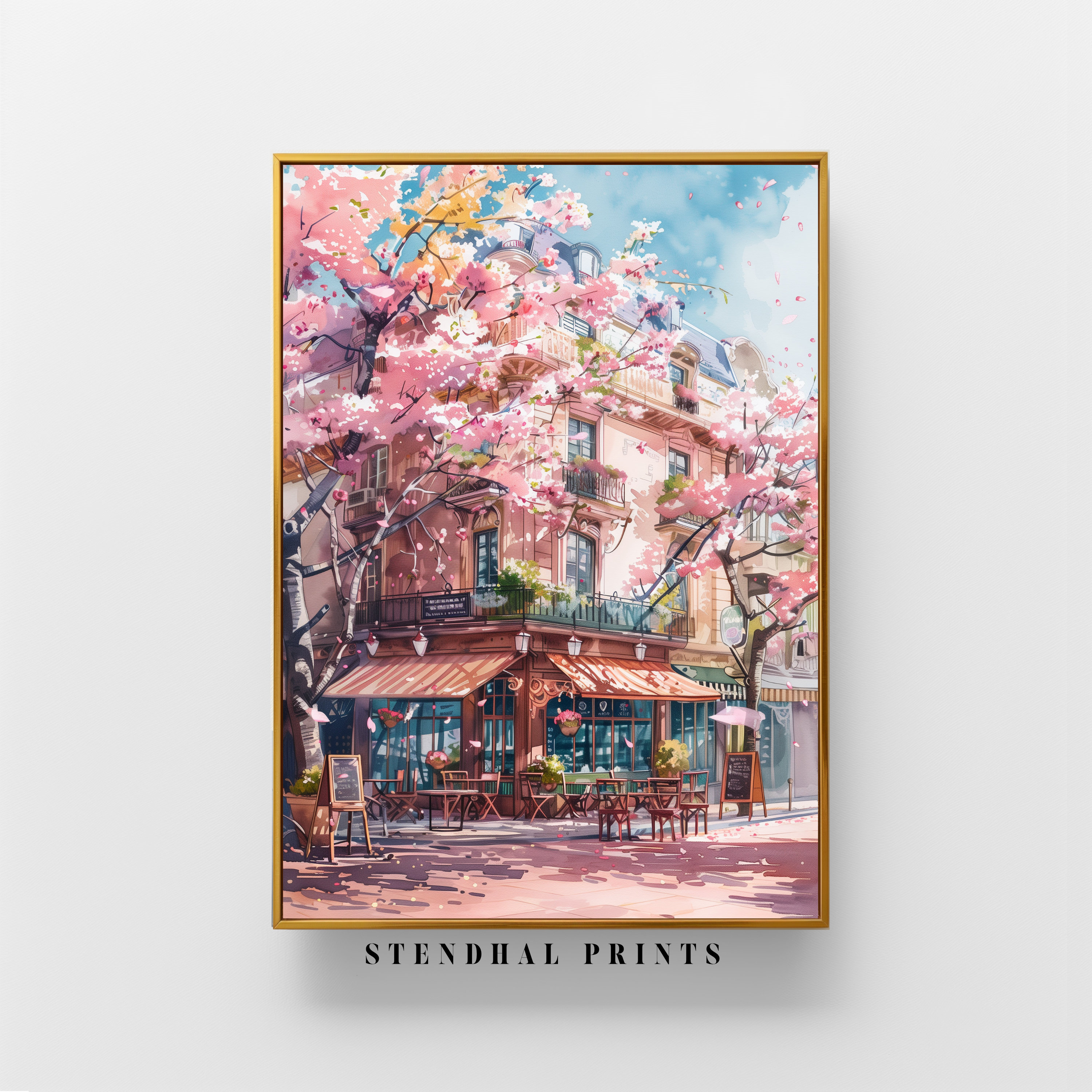 Parisian Street Scene With Cherry Blossoms 